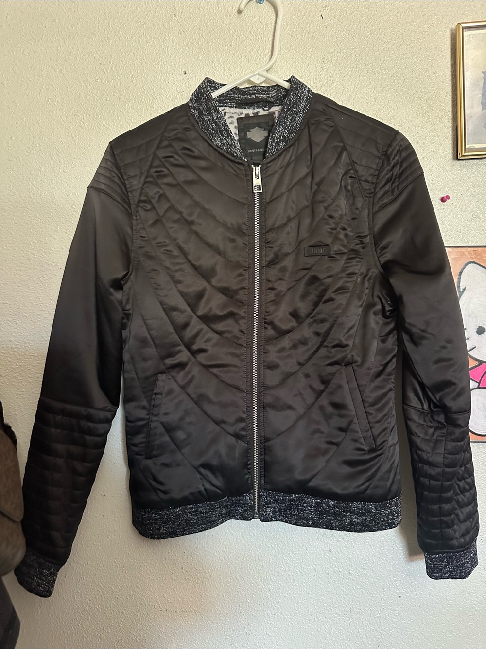 Harley-Davidson Black Quilted Bomber Jacket with Heather Trim